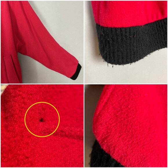 Vintage Kristen Blake Coat Wool Nylon FLAWS Batwing Sleeve Red‎ Black Button-Up - Picture 5 of 5